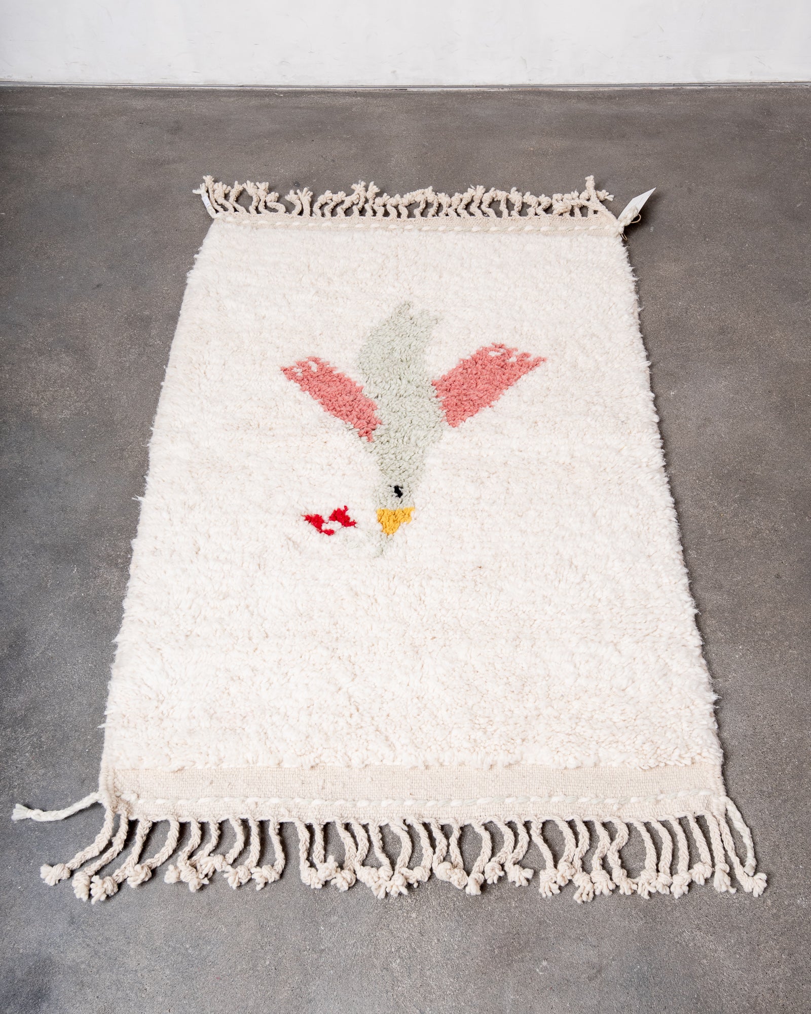 Modern, designer, handcrafted Berber rug from Morocco. Beniourain carpet with beautiful colours and patterns and fluffy wool texture.